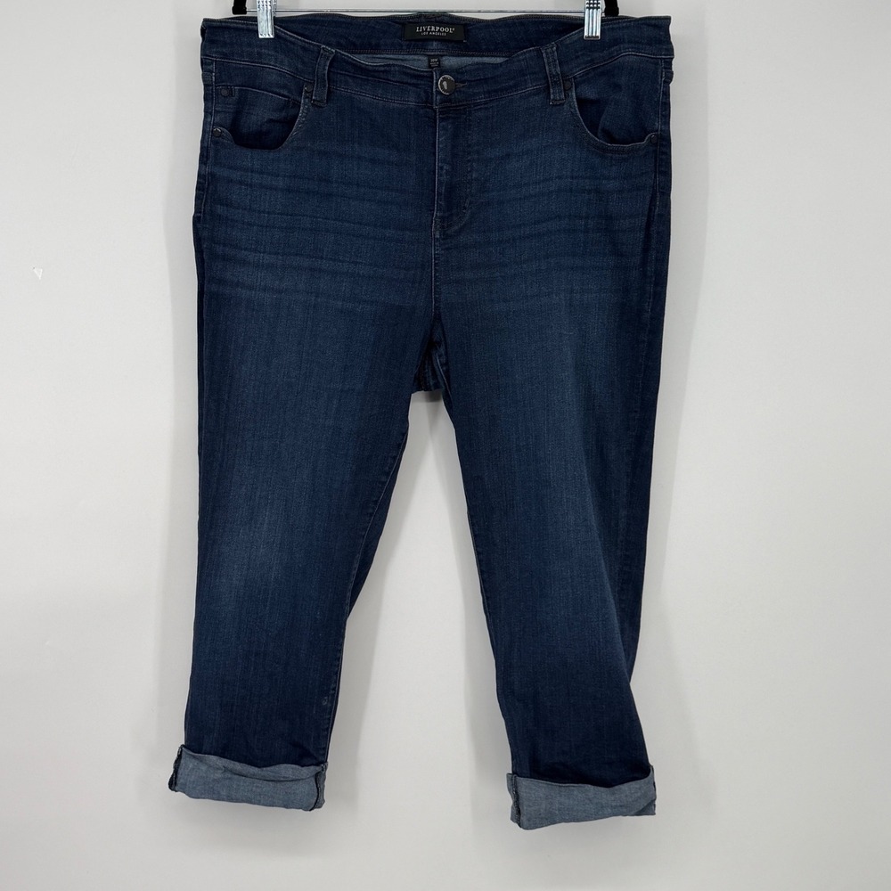 Liverpool Charlie Crop Skinny Jeans Dark Wash‎ Plus Size 20W Denim Blue
